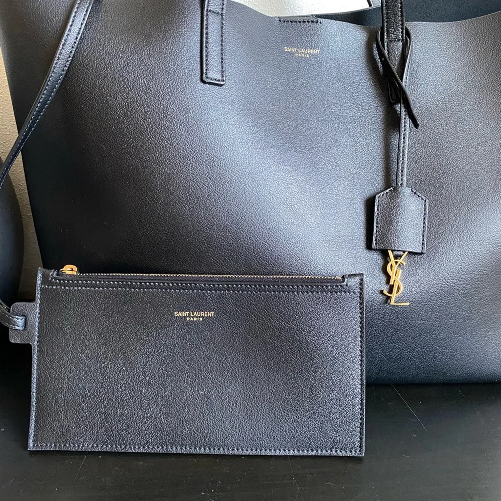 EUC YSL Saint Laurent East West Supple Leather Shopping Tote Black - Picture 2 of 14